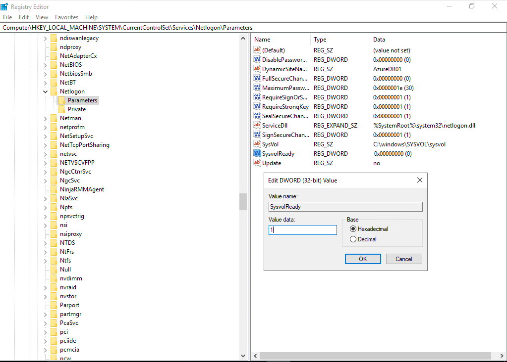 101020 0533 HowtoFixMis7 - How to Fix Missing SYSVOL and NETLOGON share and replication issues on new Domain Controller at Azure