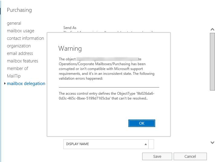 121621 1615 HowtoFixthe1 - How to Fix the access control defines the ObjectType {xxx-xxxx-xxx-xxxx} that can’t be resolved tab mailbox delegation at Exchange 2016 issues.