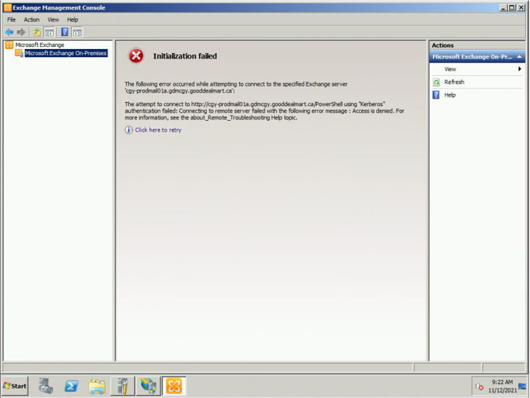 121621 1835 HowtofixExc1 768x577 - How to fix Exchange Management Console Initialization failed “Kerberos” Authentication failed error