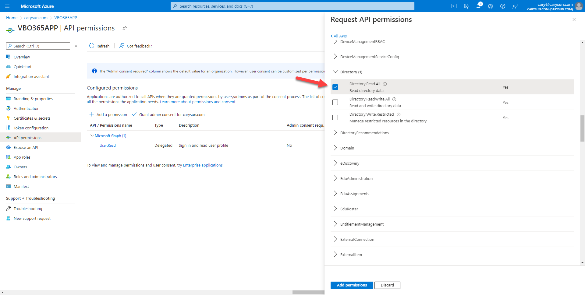 042222 1711 Howtoconfig10 - How to configure Azure AD Application Permissions for Modern Authentication and Legacy Protocols Authentication of Veeam Backup for Microsoft 365