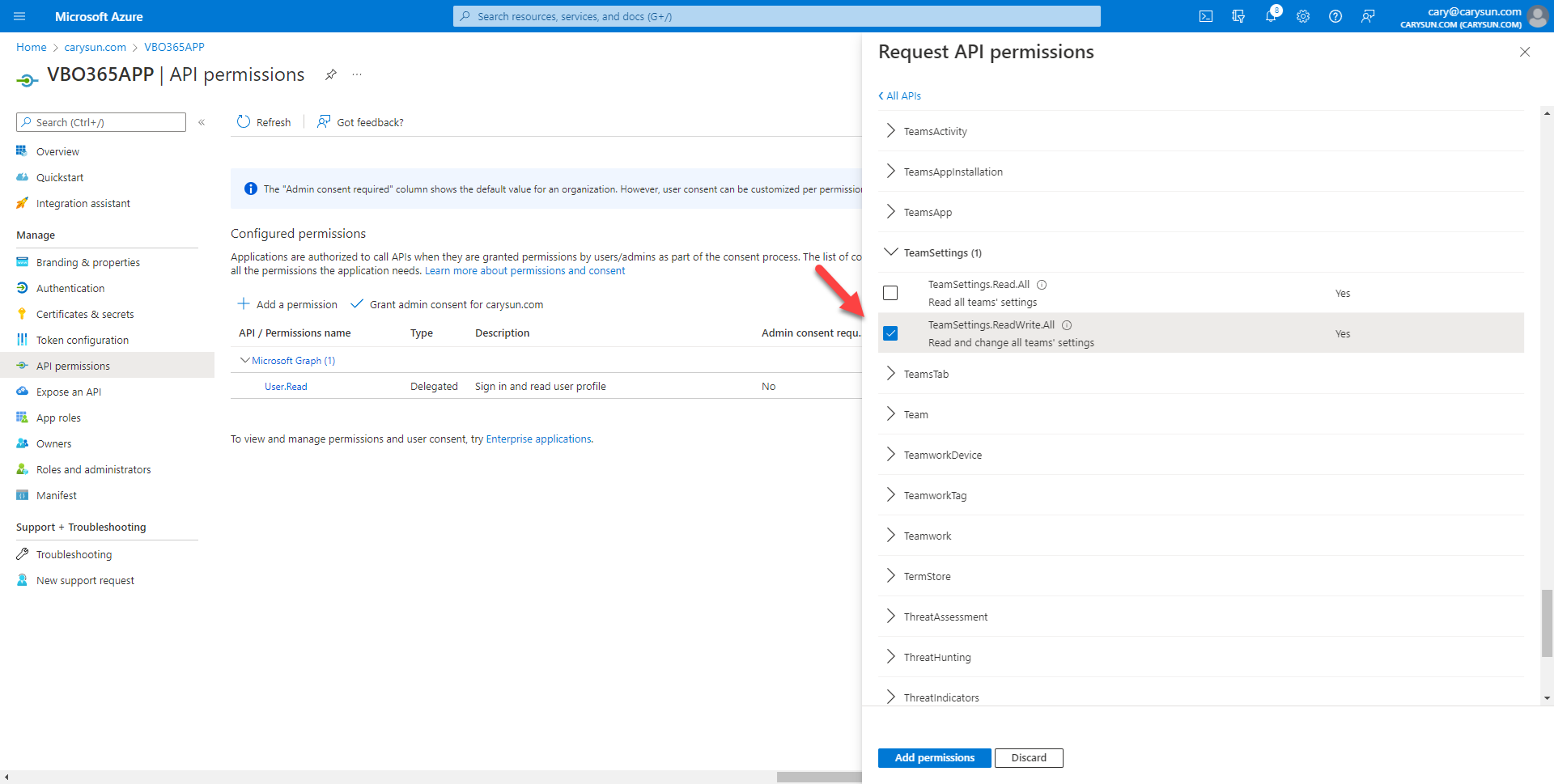 042222 1711 Howtoconfig12 - How to configure Azure AD Application Permissions for Modern Authentication and Legacy Protocols Authentication of Veeam Backup for Microsoft 365