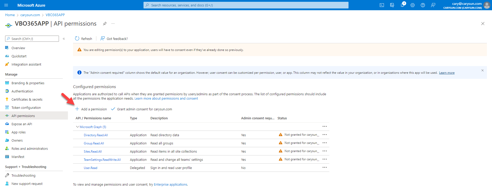 042222 1711 Howtoconfig14 - How to configure Azure AD Application Permissions for Modern Authentication and Legacy Protocols Authentication of Veeam Backup for Microsoft 365