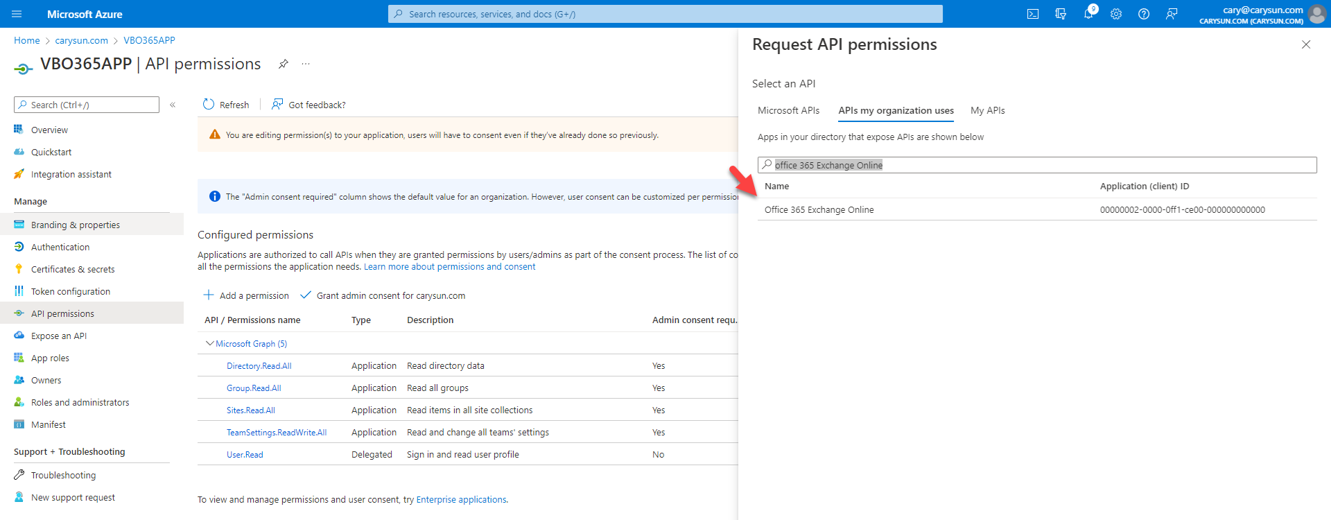 042222 1711 Howtoconfig16 - How to configure Azure AD Application Permissions for Modern Authentication and Legacy Protocols Authentication of Veeam Backup for Microsoft 365