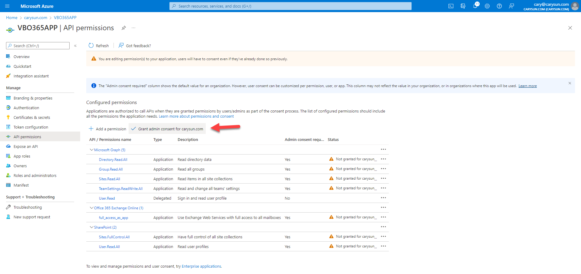 042222 1711 Howtoconfig24 - How to configure Azure AD Application Permissions for Modern Authentication and Legacy Protocols Authentication of Veeam Backup for Microsoft 365