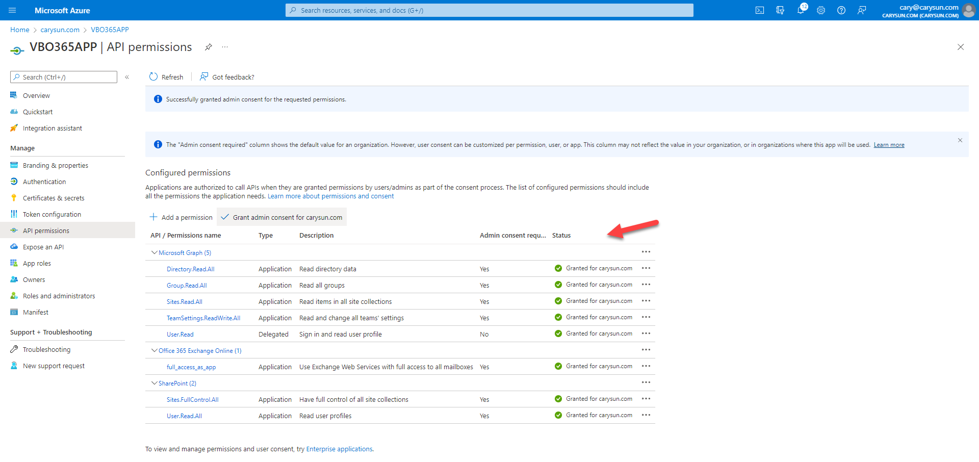 042222 1711 Howtoconfig26 - How to configure Azure AD Application Permissions for Modern Authentication and Legacy Protocols Authentication of Veeam Backup for Microsoft 365