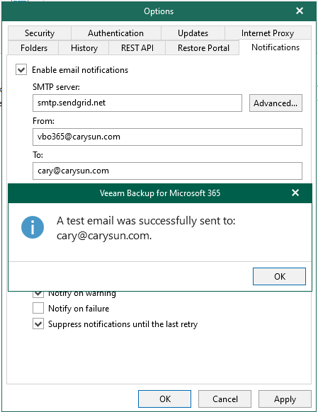 062222 1710 Hotoconfigu40 - How to configure notification with Free SendGrid account of Azure for Veeam Backup for Microsoft 365