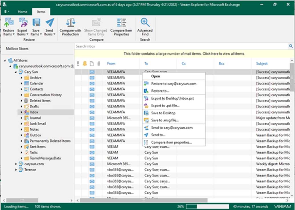 013023 0312 Howtorestor2 - How to restore Exchange data from retrieved data in Veeam Backup for Microsoft 365 v6