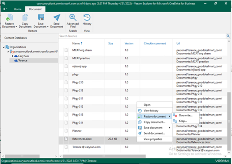 020423 1959 Howtorestor2 768x545 - How to restore OneDrive for Business data from retrieved data in Veeam Backup for Microsoft 365 v6