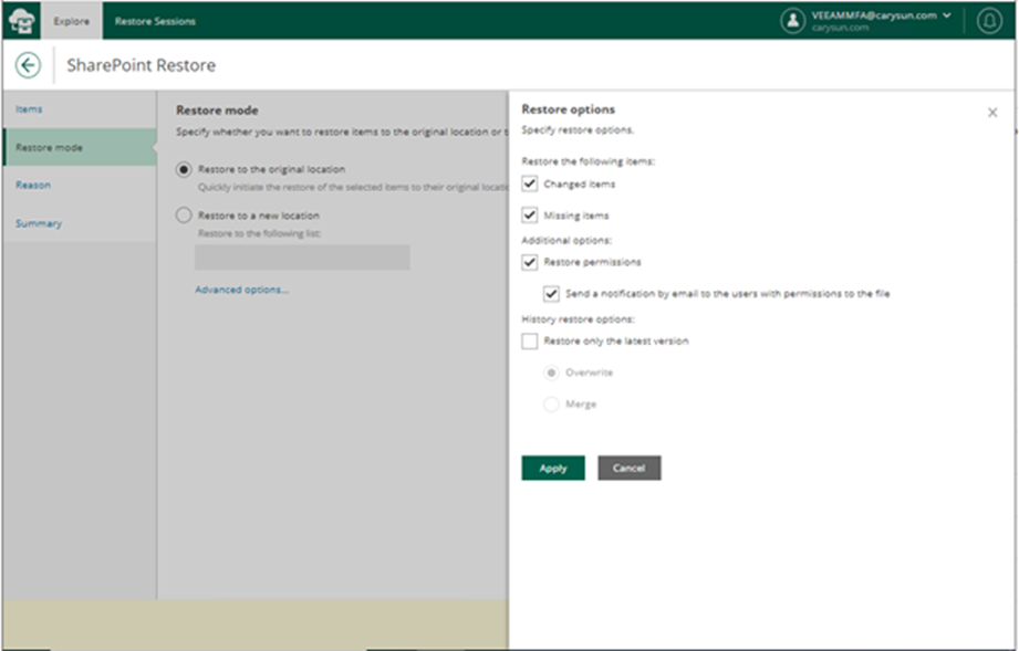 020523 2032 Howtorestor10 - How to restore SharePoint Online data from the Veeam Backup for Microsoft 365 v6 Restore Portal