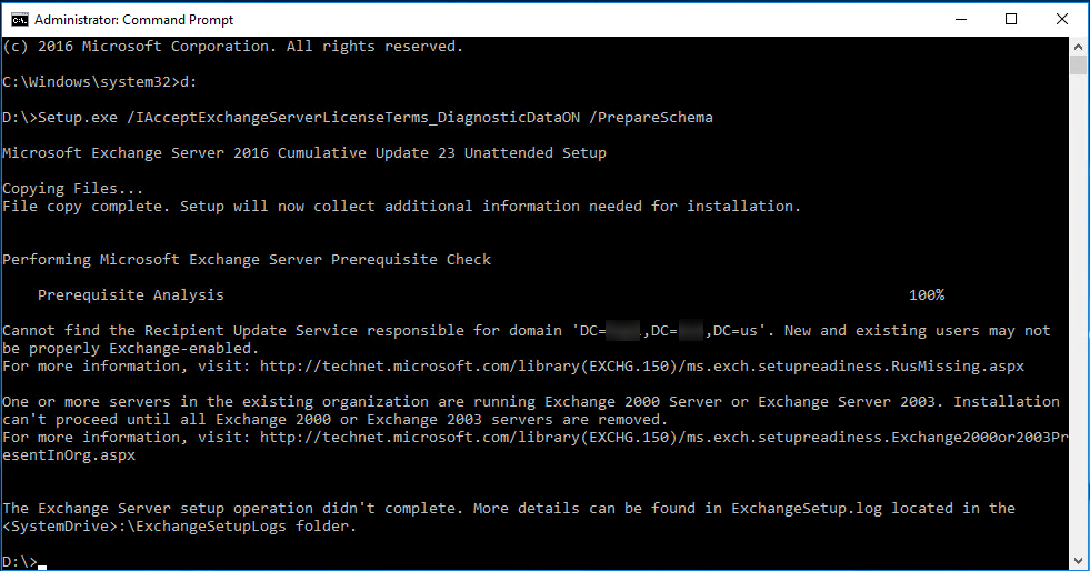 031623 2258 HowtoFixPre1 - How to Fix Prepare AD Schema Error at Installing the Exchange 2016 Cumulative Update 23