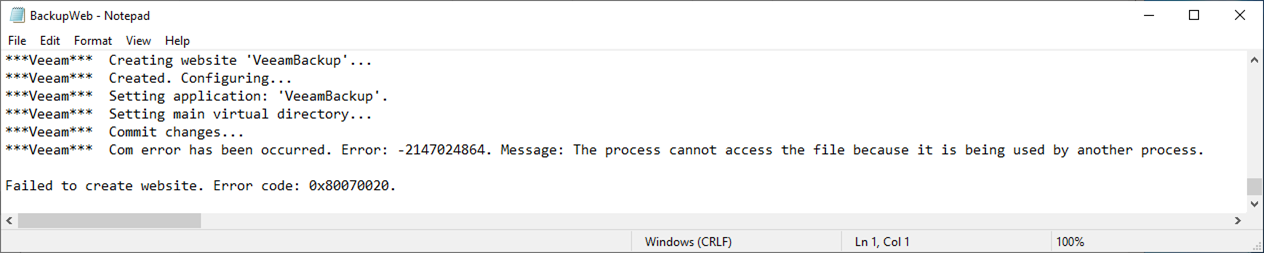 123023 1909 Fixfailedto3 - Fix failed to create website error on installing Veeam Backup Enterprise Manager 12.1 with Microsoft Defender Advanced Thread Protection