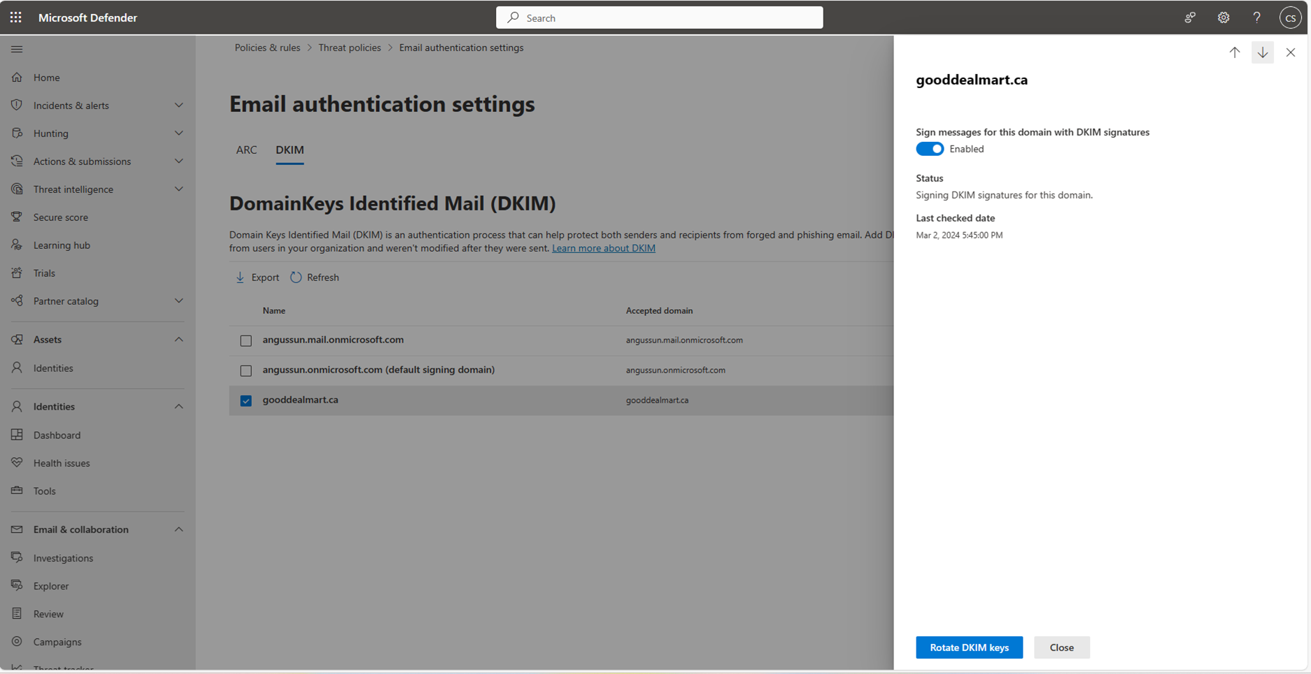 030324 0518 MicrosoftDe15 - Microsoft Defender for Office 365 - Configure DKIM email authentication for Microsoft 365 Custom domains